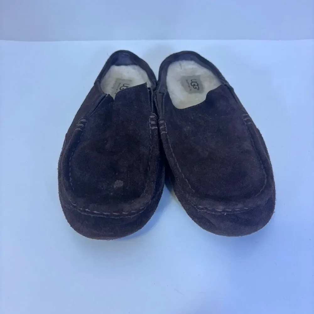 UGG Brown Suede Fur Lined Slide Slipper Shoes Men's‎ 9